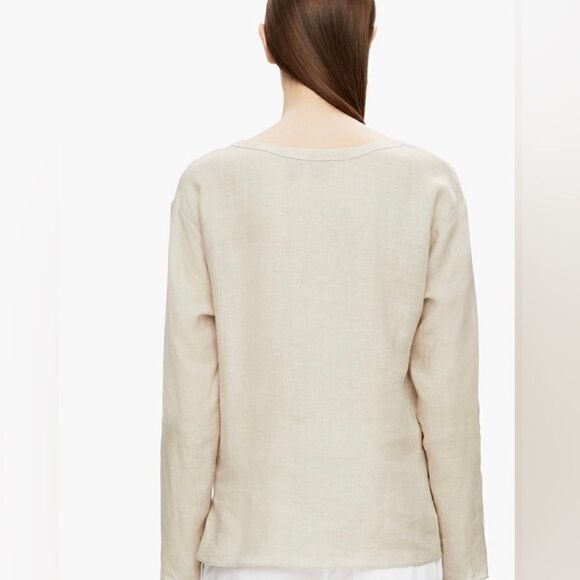 Theory Serah Fine Linen Top in Natural - Picture 2 of 5